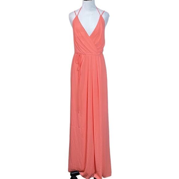 DB Coral Reef Chiffon Maxi Dress double-strap georgette bridesmaid wrap - Picture 2 of 13